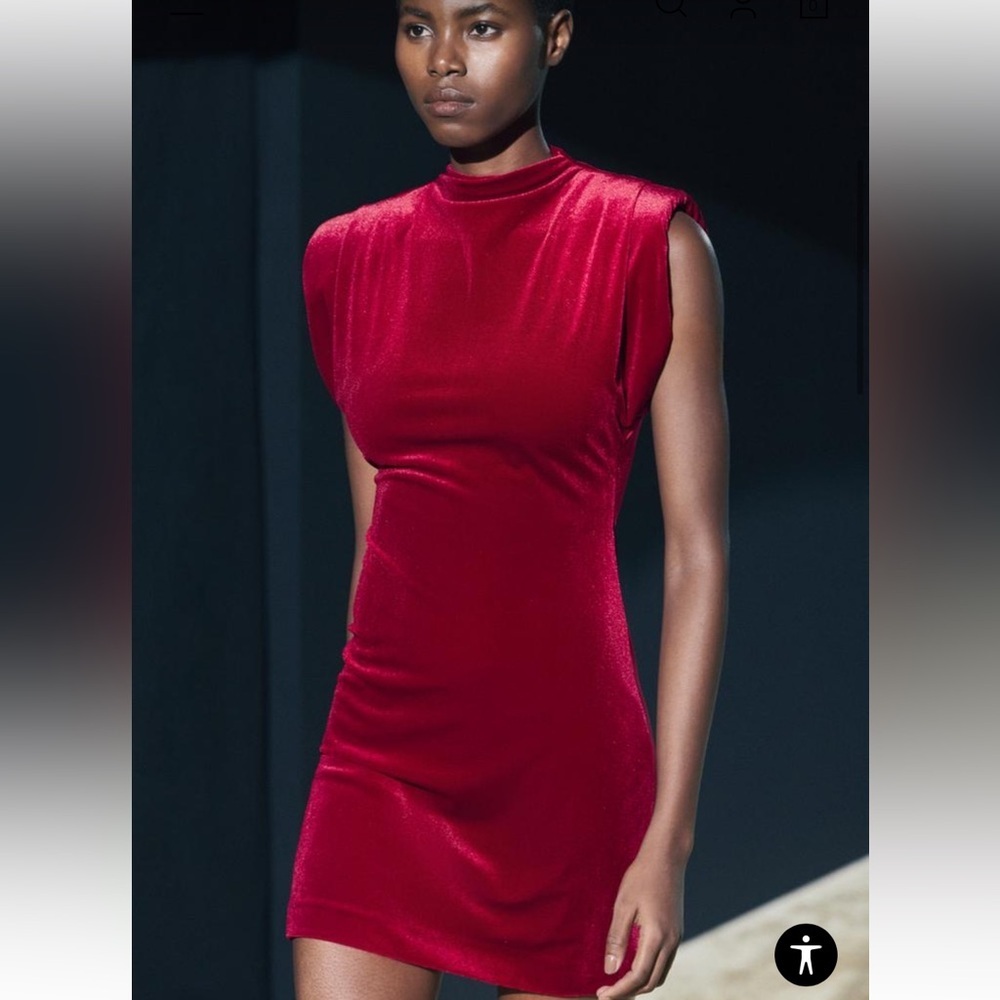 Zara NWT red velvet shoulder pad mini dress 0036/185 - Picture 4 of 14